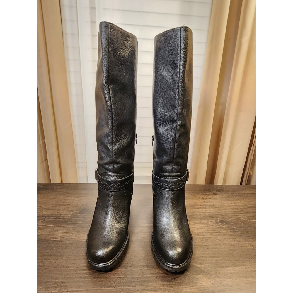 Zodiac Modern Western Moto Knee Height Tall Boots SZ 7 M REGULAR Calf BLACK - Picture 8 of 15